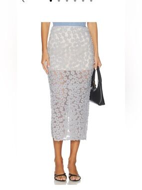 Elegant Sheer Floral Midi Skirt - Light Blue